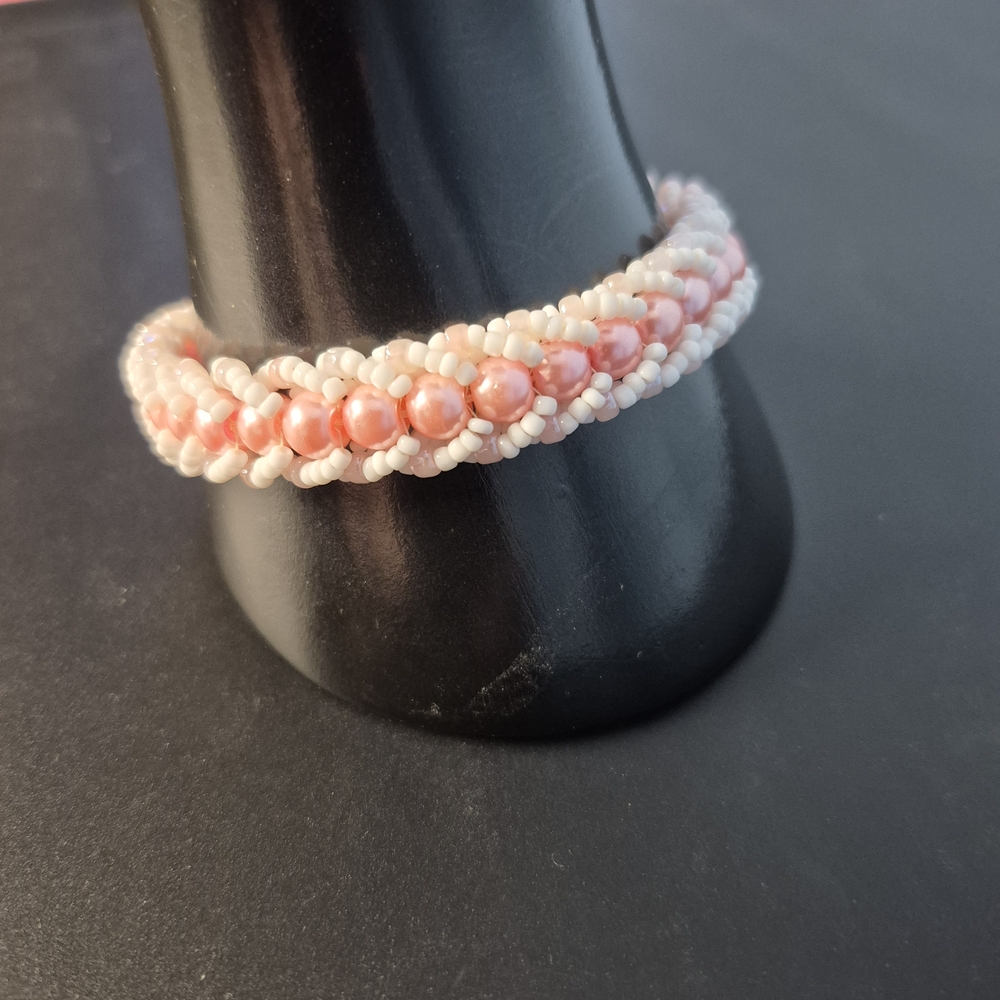 Elegant Pink and White Beaded Bracelet